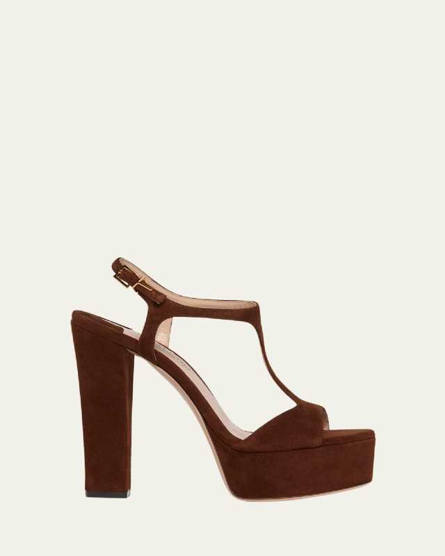Suede Platform T-Strap Sandals